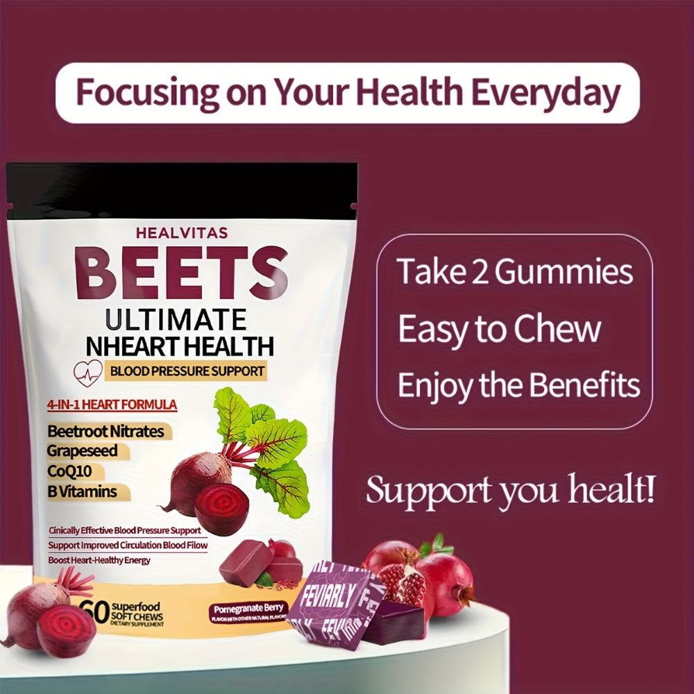 Beetroot Gummies with CoQ10, Grape Seed Extract & Multivitamins, Blood Pressure Support, Heart Health — image 6