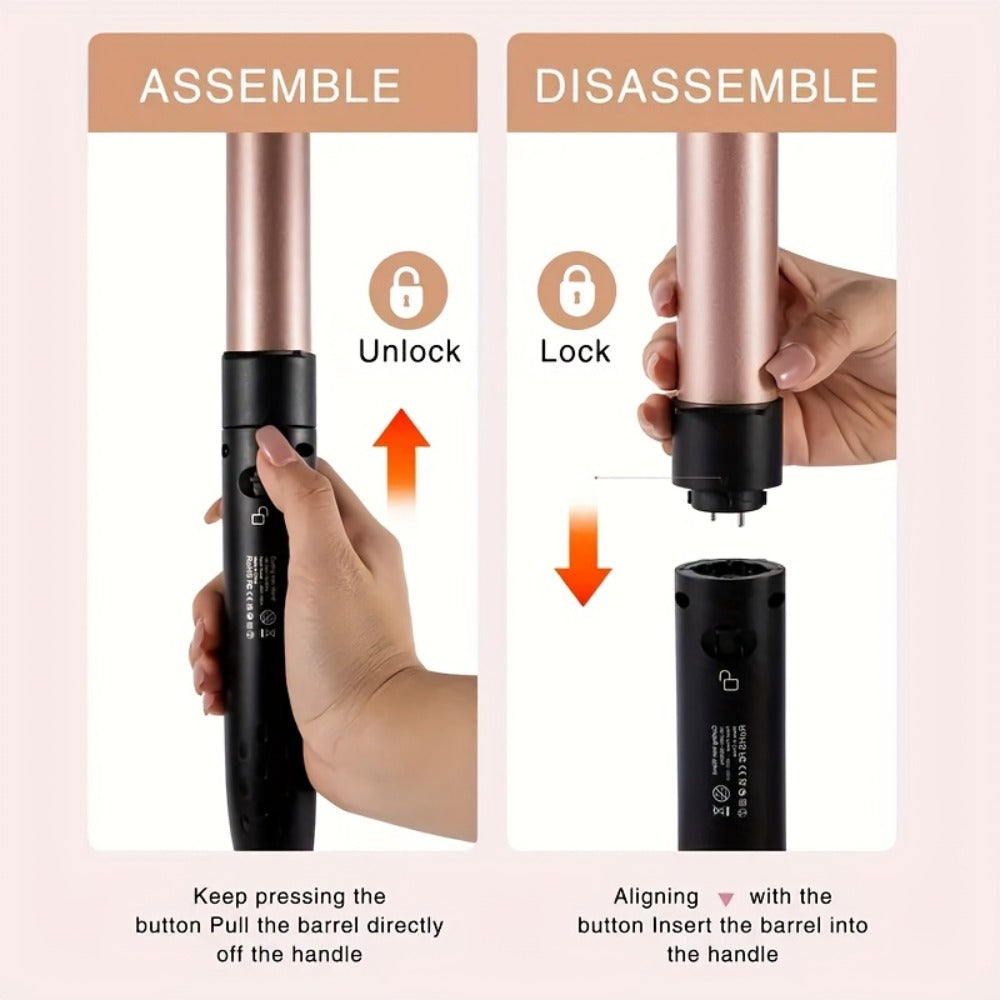 Ceramic Curling Iron Set 5-in-1 with Interchangeable Barrels & Heat Brush, Professional Hair Curler Wand Styling Kit for Wave