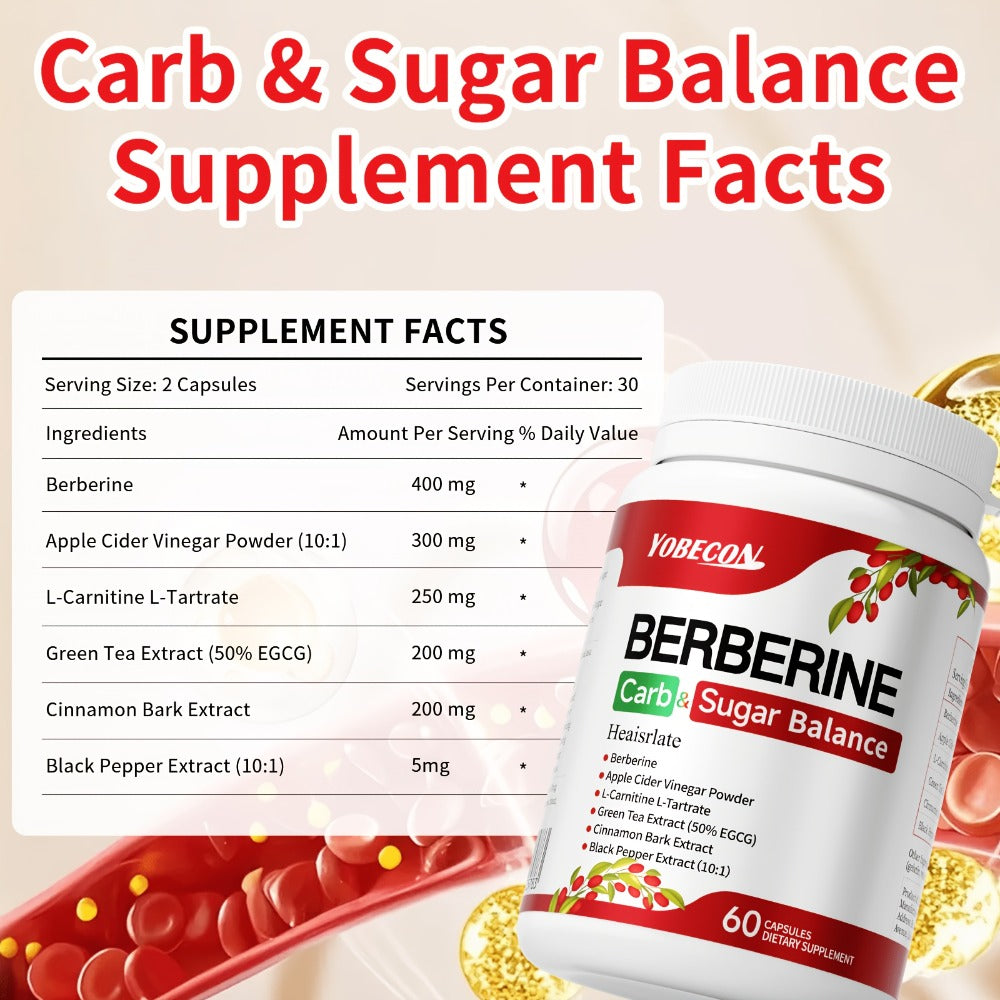 Dietary Supplement Berberine Capsules with Apple Cider Vinegar, Cinnamon and Green Tea, 60 Count — image 2