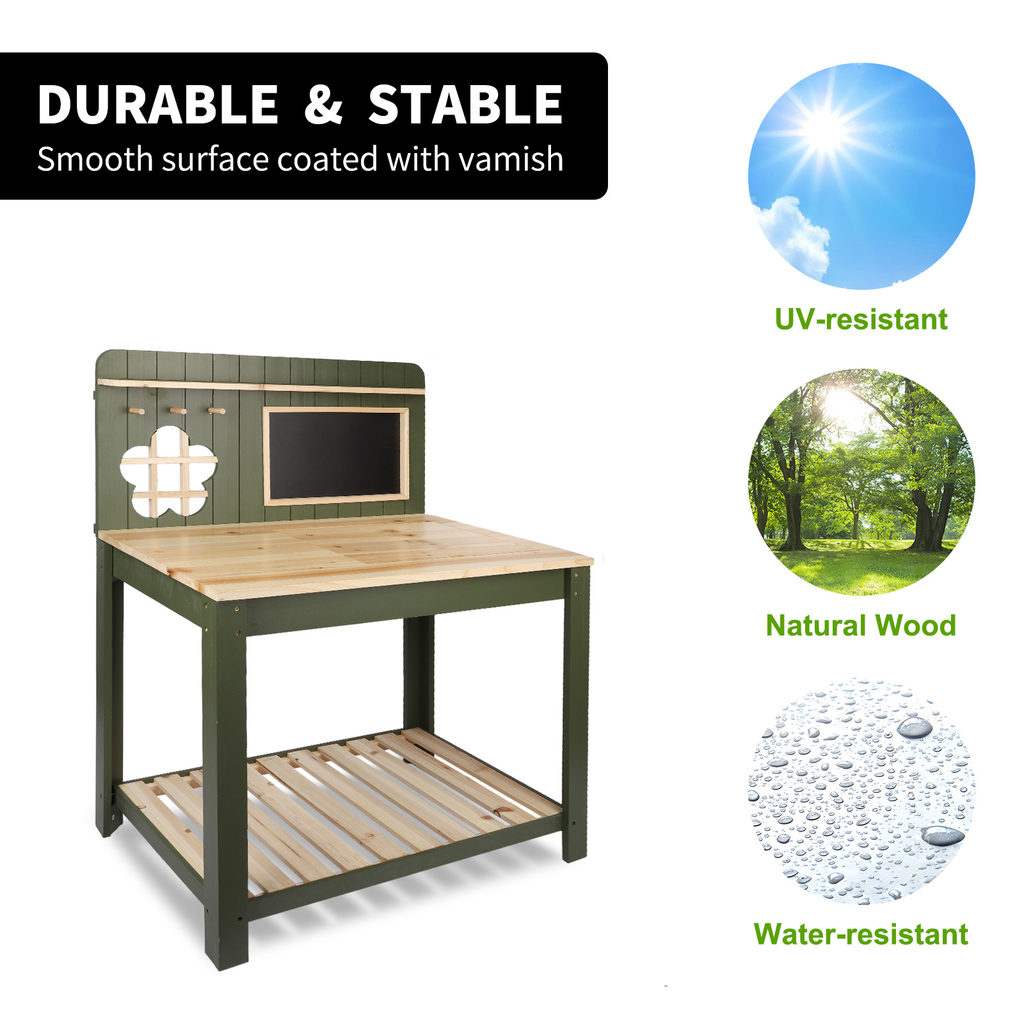 Potting Bench with Blackboard Removable Sink Hooks Double Shelf for Garden — image 14