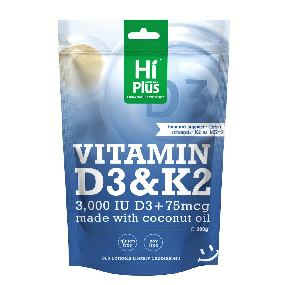 Vitamin D3 K2 MK-7 Supplement 300 Softgels for Bath Time, Home Spa and Personal Care, with the Listed Configuration — image 1