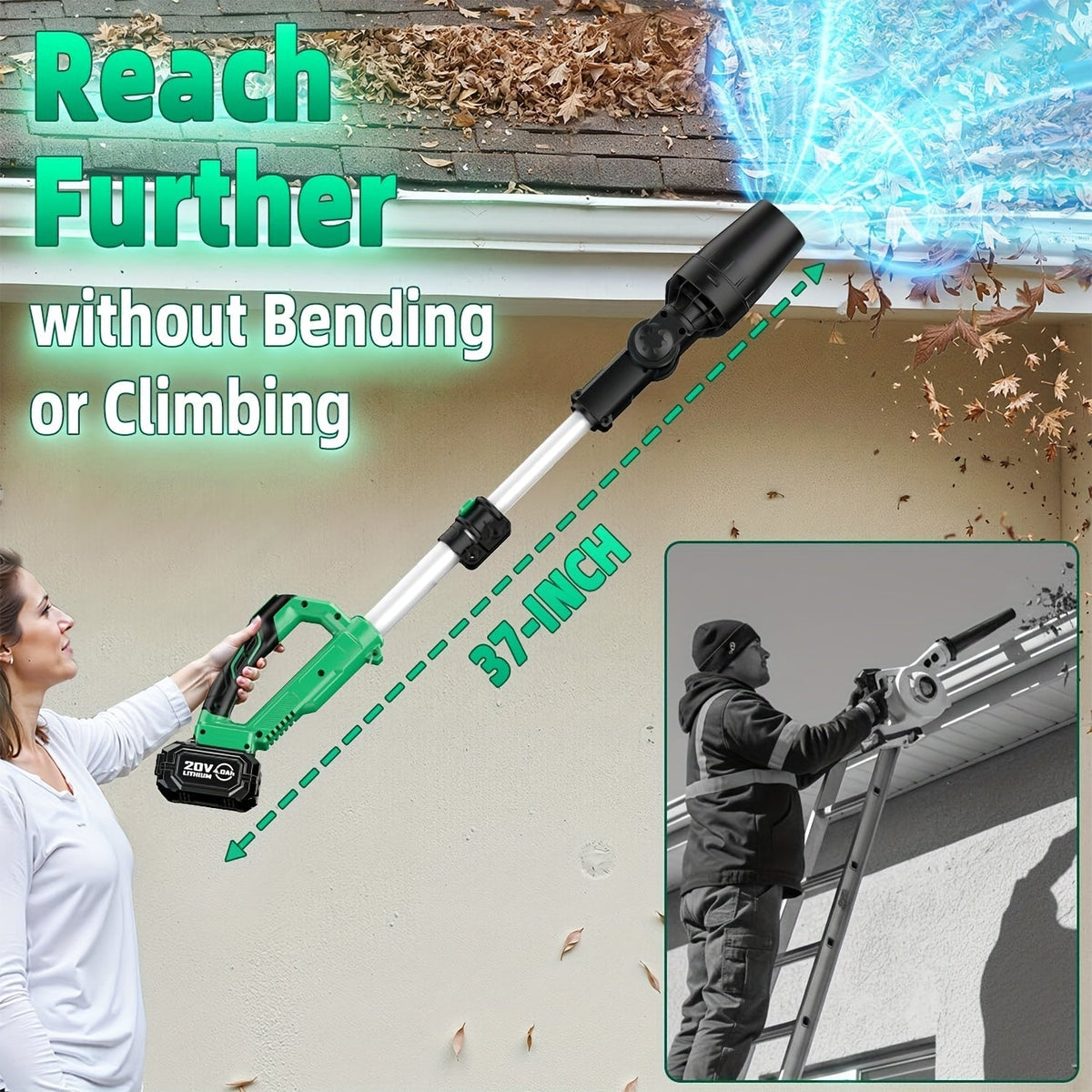 KIMO 20V Cordless Leaf Blower with Telescoping Tube, Three-Speed Label, Charger and One- or Two-Battery 4000mAh Sets — image 