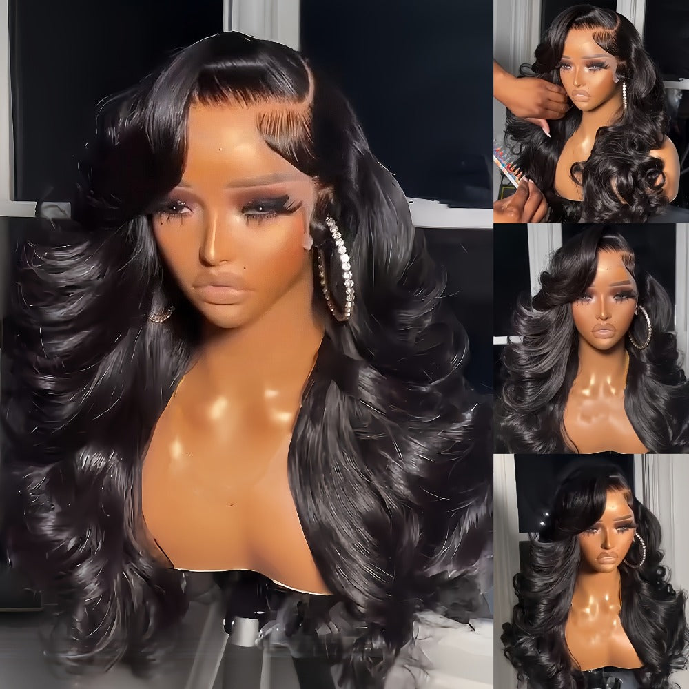 13x4 HD Lace Front Body Wave Synthetic Wig 250% Density Glueless Natural Black Crimson, for Home, Travel and Salon Hair Styli