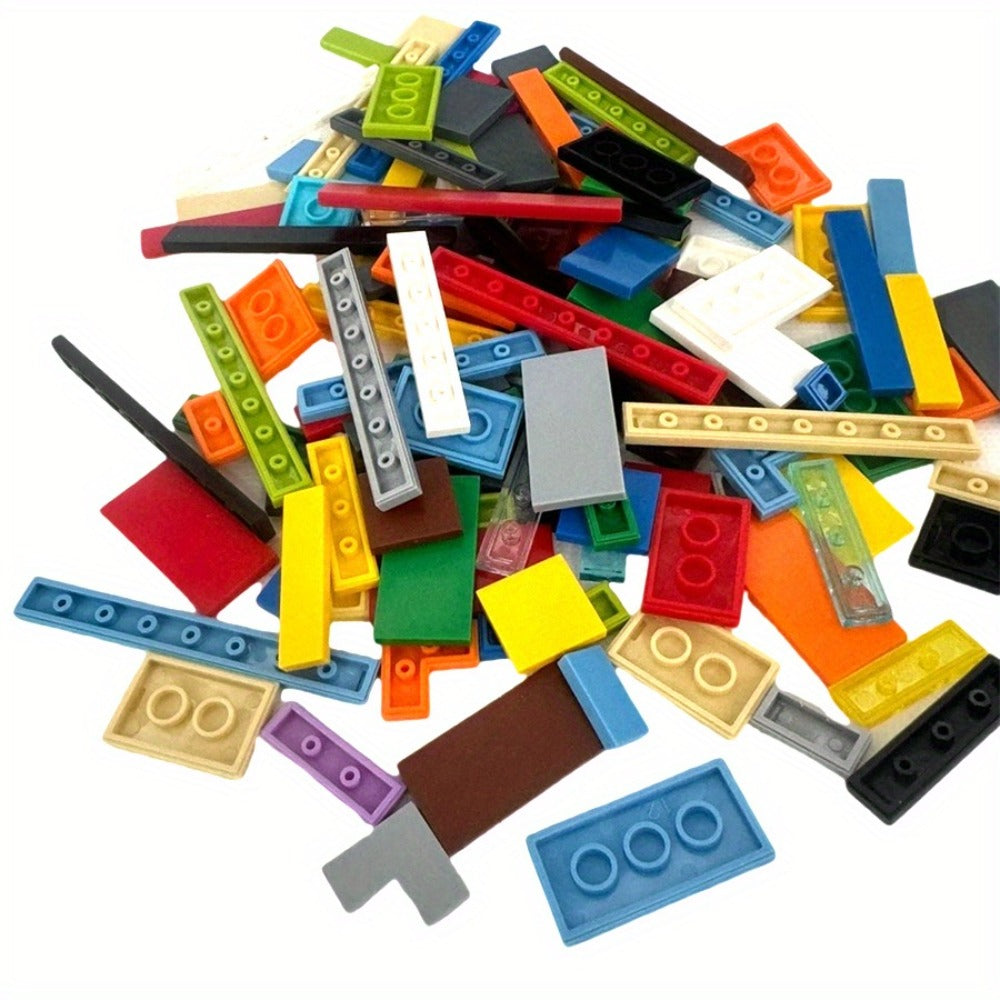 Bulk Flat Tile Building Blocks 150 Pcs – Smooth Thin Plate Bricks 1x1 1x2 1x6 LEGO Compatible MOC Accessories Kids Creative B