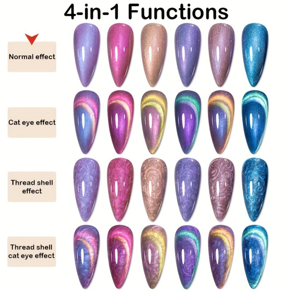 Gel Nail Polish 6-Piece 9D Aurora Magnetic Cat-Eye Set with Pearl-Shell Glitter Effect and UV/LED Soak-Off Cure — image 5