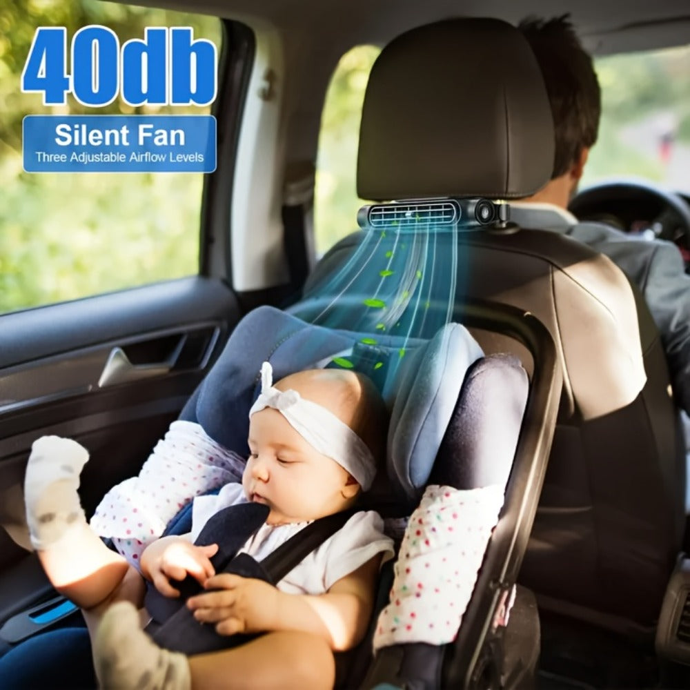 Bladeless Car USB Fan – 3-Speed Silent Cooling, Fits All Vehicles, Car Seat Fan with USB Charging Cable, Black & White — imag