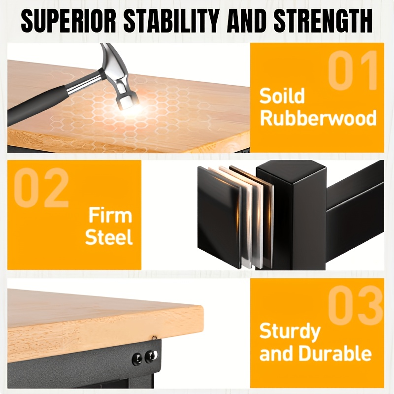 Adjustable 28–40-Inch Wood-Top Workbench in 60- or 96-Inch Widths with Pegboard, Wheels and Power Strip — image 7
