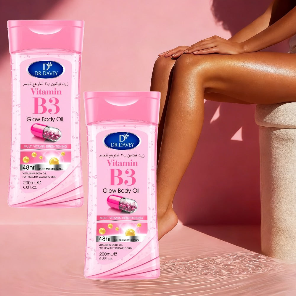 Vitamin B3 Body Oil, Two-Piece Set of 200ml Flip-Top Bottles with Coordinated Pink Niacinamide Labels — image 6