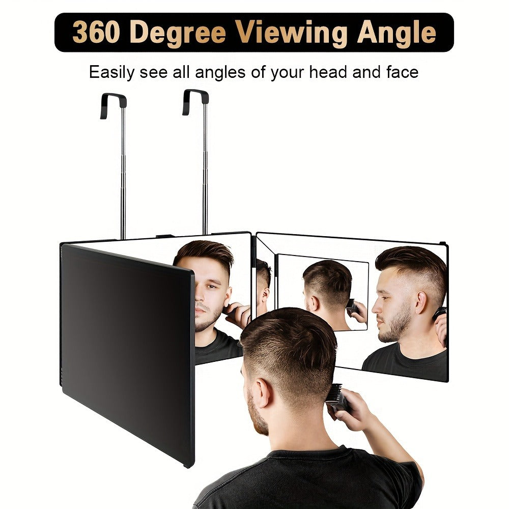 Three-Way Hair Cutting Mirror with Folding Panels, Adjustable Door Hooks and LED, Non-LED or Two-Pack Options — image 2