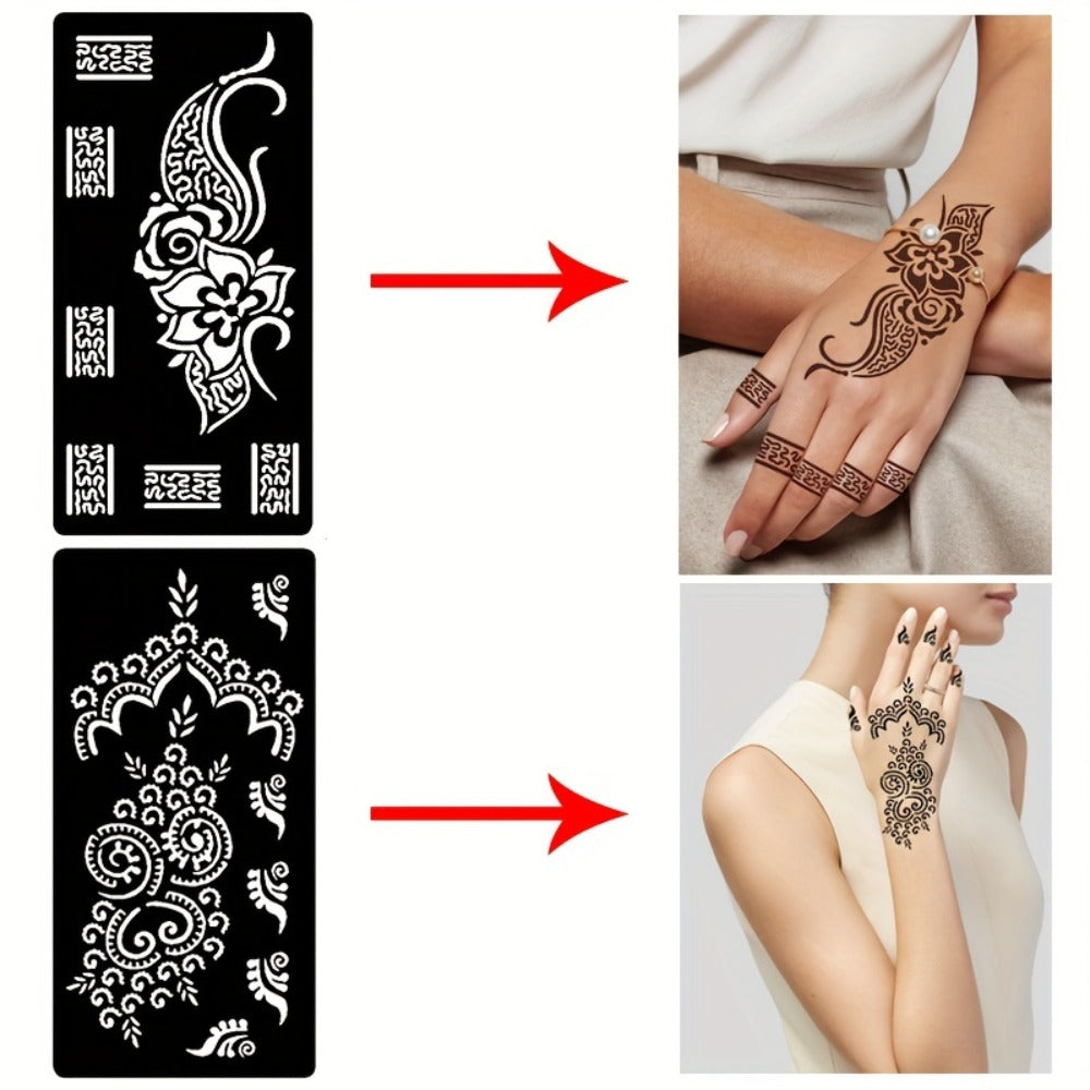 Seven-Piece Floral Tattoo Stencil Set with Paisley and Henna-Style Designs in SM031 or SM032 — image 8