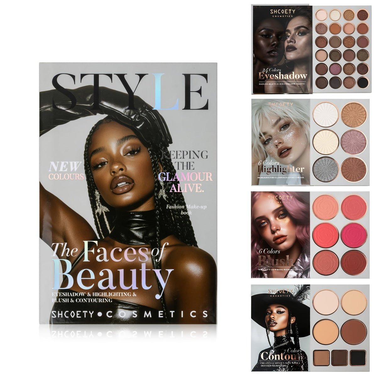 3-in-1 Eyeshadow Blush Highlighter Palette Loose Powder Book-Style Folding Compact Buildable, for Makeup, Travel and Everyday