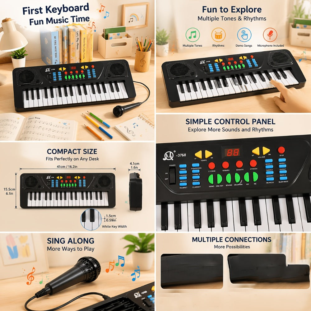 Kids Electronic Keyboard with Microphone, Black, Music Learning Toy for Boys & Girls, Sing-Along Piano Instrument — image 4