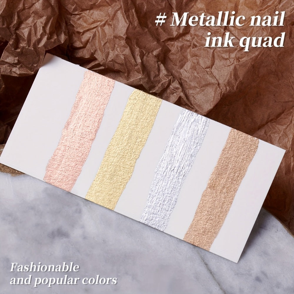 Metallic Smudge Nail Art Gel Four-Bottle Set in Gold, Silver and Rose Tones with Narrow Cap Brushes — image 8