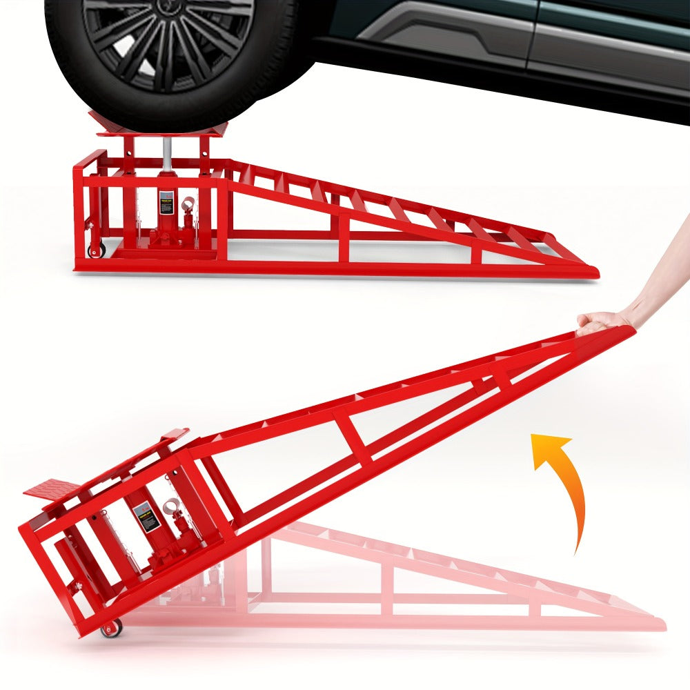 Car Ramps 2-Pack Hydraulic High Lift 11, 050 lb Capacity Low Profile with Support Jack – Oil Change Service Ramps for Car Tru