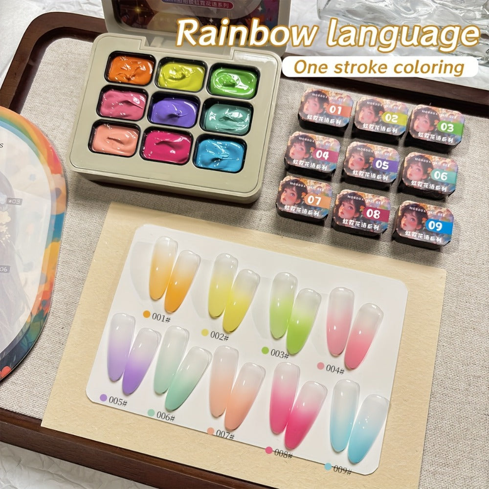 Gel Nail Polish MORDDA Nine-Color Rainbow Grid Set for Gradient and Ombre Manicure Art in One Compact Case — image 2