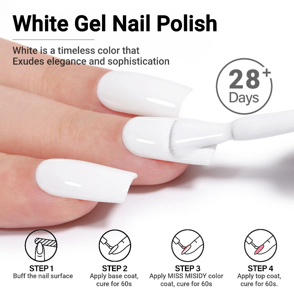 Gel Nail Polish – Odorless Black & White 0.54oz MISS MISIDY Soak-Off UV LED Durable High Gloss – Self-Leveling Easy Applicati