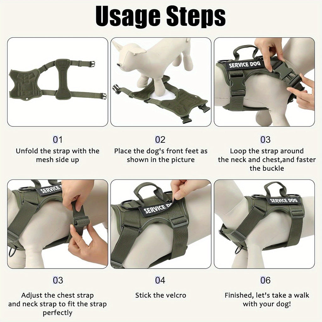 Compact Patch Dog Harness in Black and Three Green Styles with S, M, L and XL Size Options — image 4