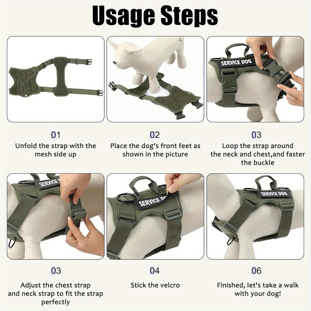 Compact Patch Dog Harness in Black and Three Green Styles with S, M, L and XL Size Options — image 4