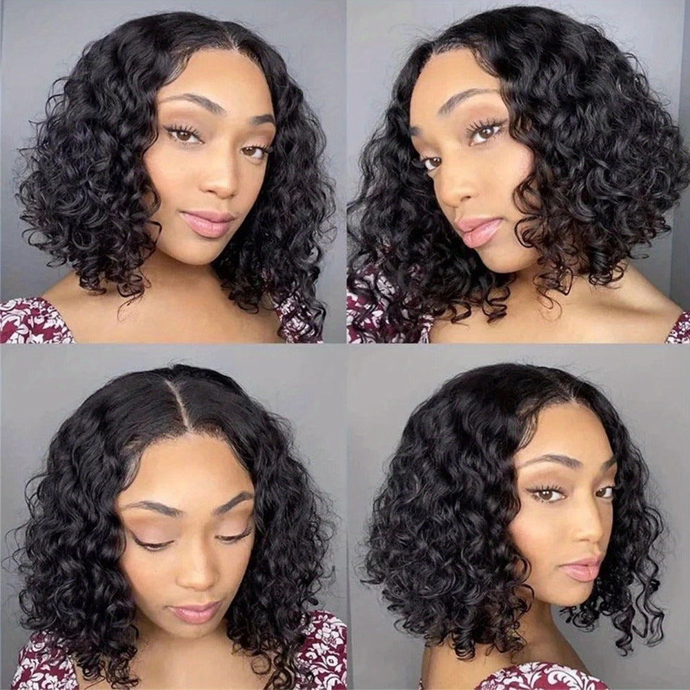 Glueless Bob Wig Human Hair 13x4 Pre Cut Lace 200% Density Wear and Go Deep Wave Body Wave Pre, for Home, Travel and Salon Ha