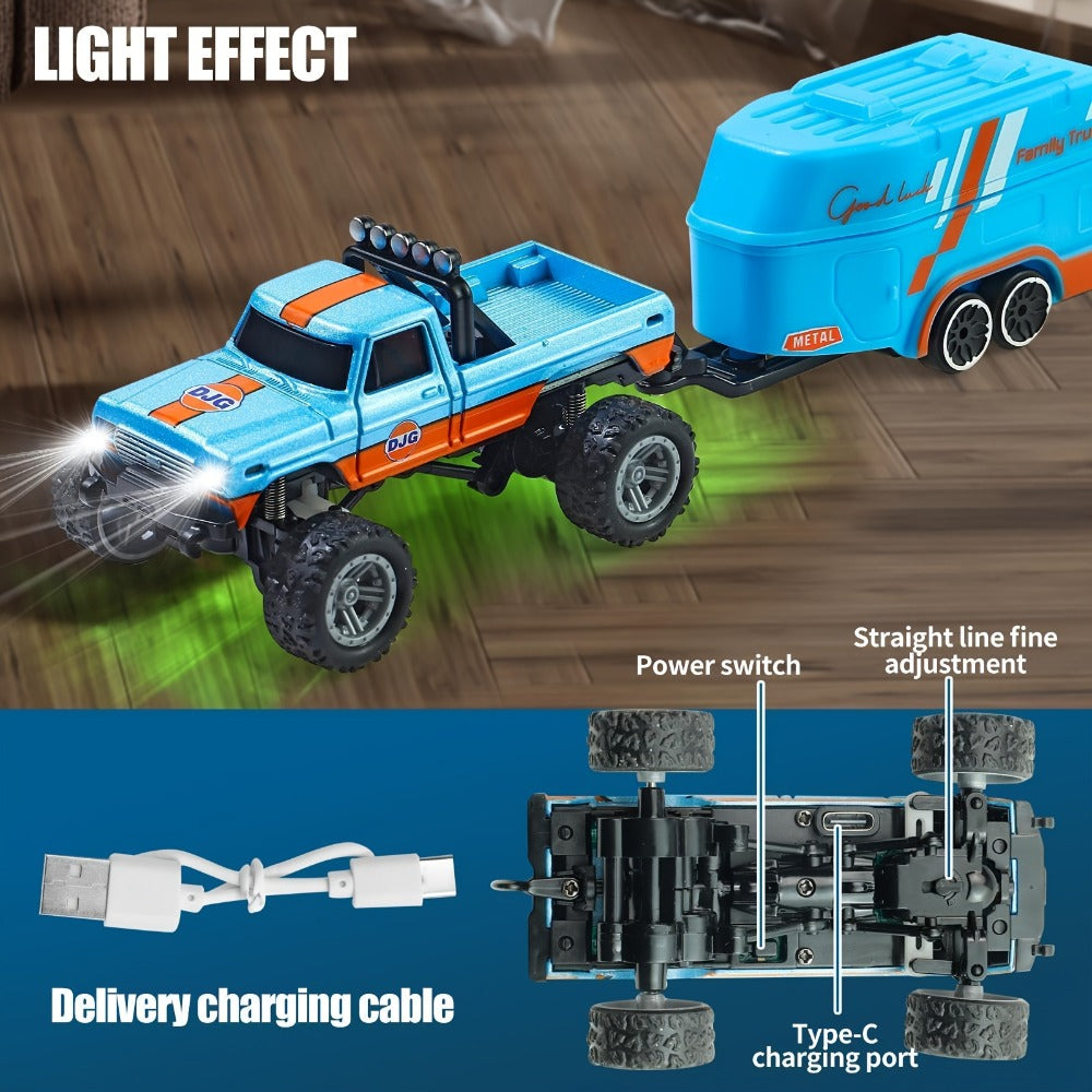 Mini RC Off-Road Truck with Trailer 1:64 Scale Die-Cast Remote Control Car with the Listed Color, Size or Set Options for Eve