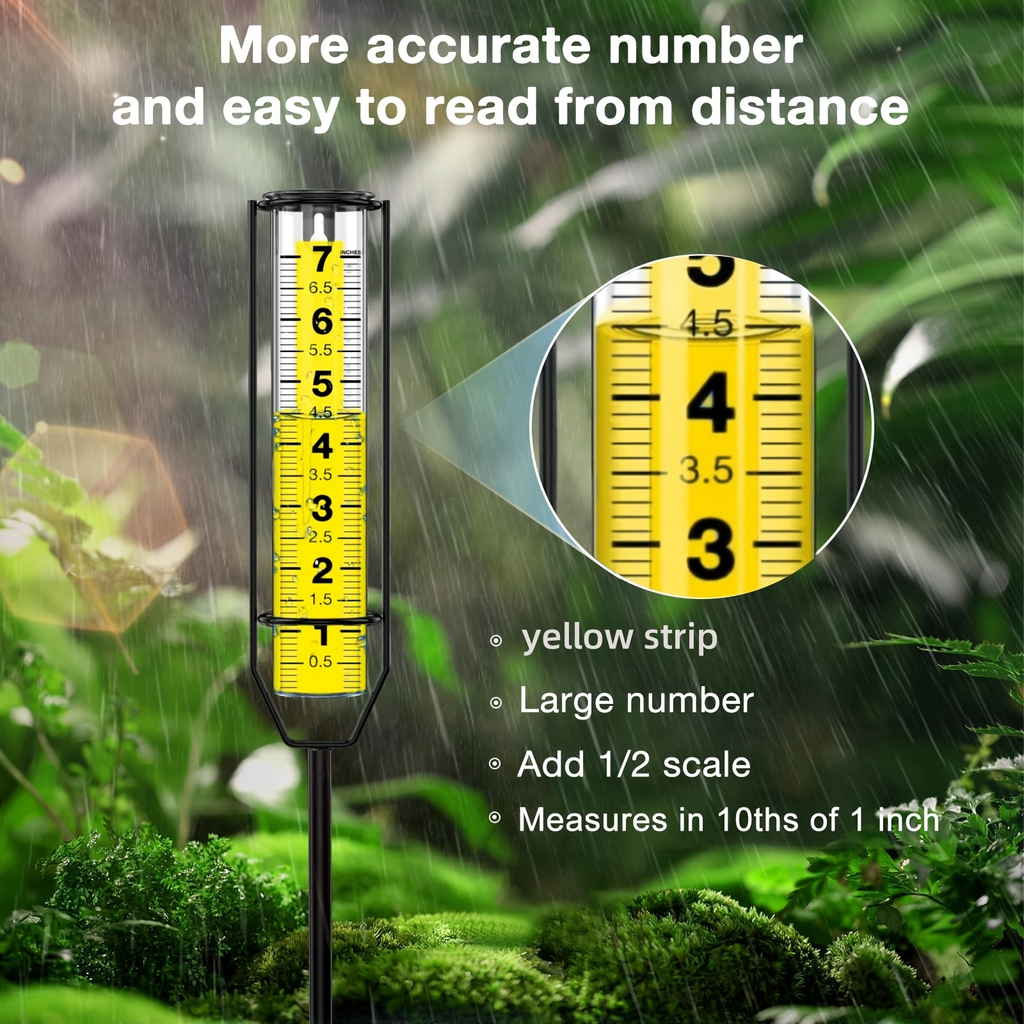 Rain Gauge Outdoor – Large Transparent Freeze-Proof Rain Gauge with Metal Frame, Adjustable Height, Easy-to-Read Measurement 