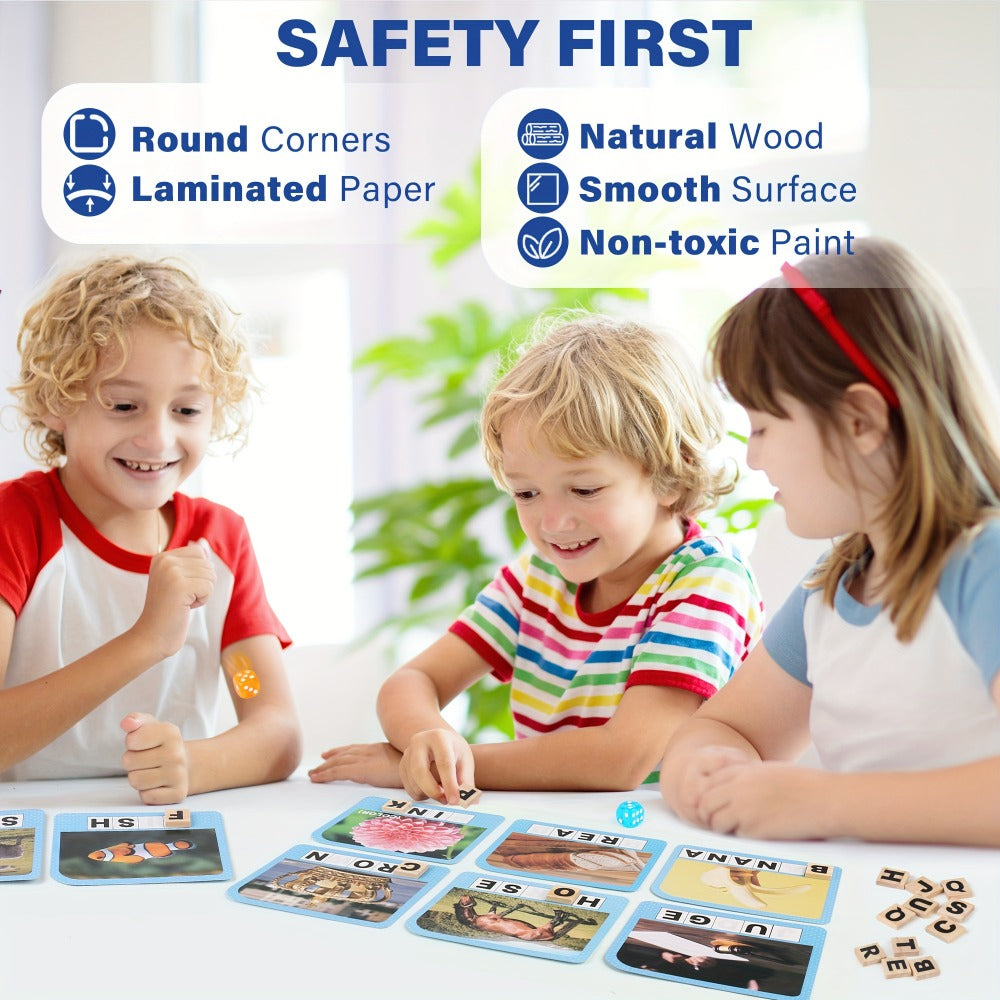 Spelling Flash Card Game for Kids Ages 4-8 – 224 Phonics Sight Word Flashcards, 208 Wood Letter Tiles & Dice — image 11