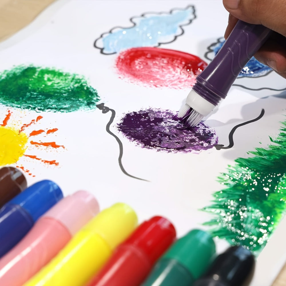 12-Color Neon Squeezable Tempera Paint Brush Pen Set with 24 ml Source Fill Labels and Tray — image 5