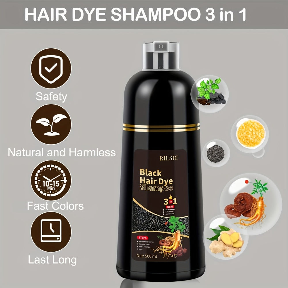Herbal Hair Dye Shampoo 3-in-1 with Plant Squalene 2pcs 16.91oz, Instant Gray Hair Coverage, Natural Color in Minutes — image