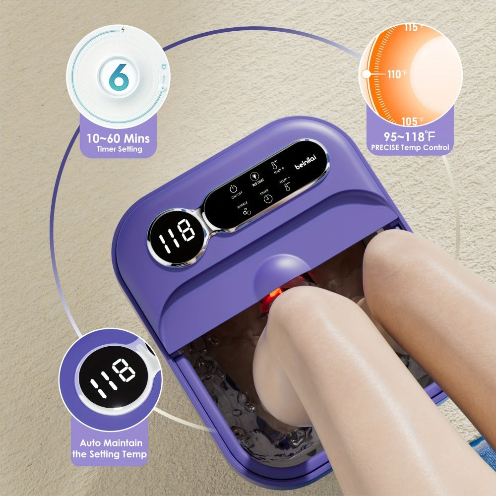 Foot Spa Massager Collapsible with Heater & Temperature Control – Foot Bath with Bubbles, 6 Massage Rollers, Vibration — imag