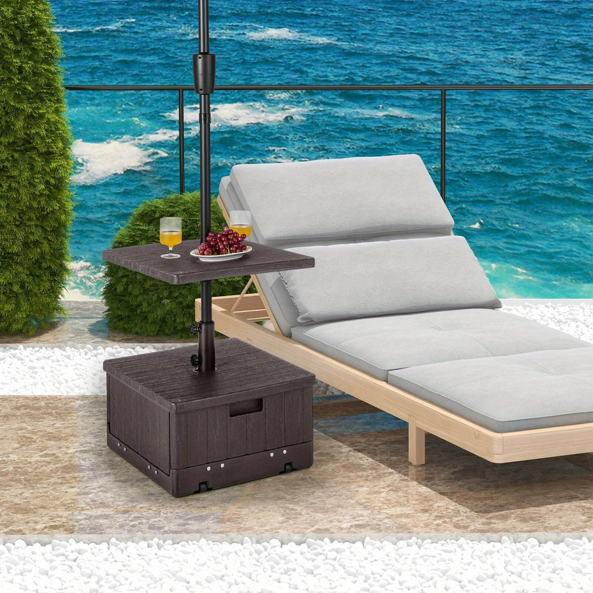 Patio Umbrella Base 3-in-1 Fillable with Table Tray & Planter Box Wheeled Stand Fits 1.5"/1.9" Poles for Garden, Patio and Ya