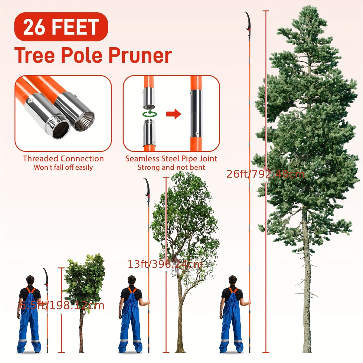 26FT Manual Pole Saw with Pruner & Bag for Garden, Patio and Yard Use, with the Listed Configuration — image 6