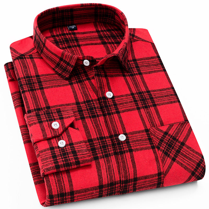 Men Casual Plaid Long Sleeved Shirt