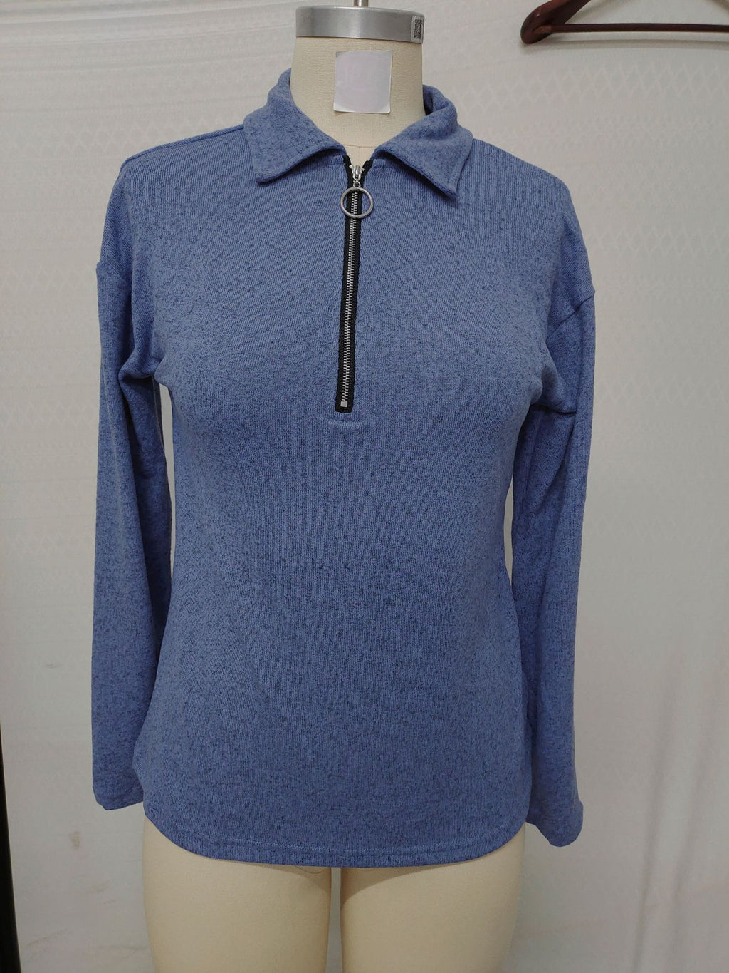 Fabric Lapel Zipper Casual Long Sleeve Women