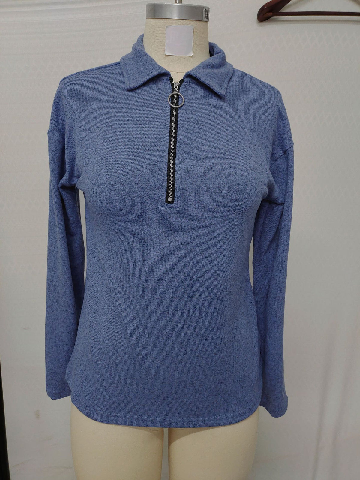 Fabric Lapel Zipper Casual Long Sleeve Women