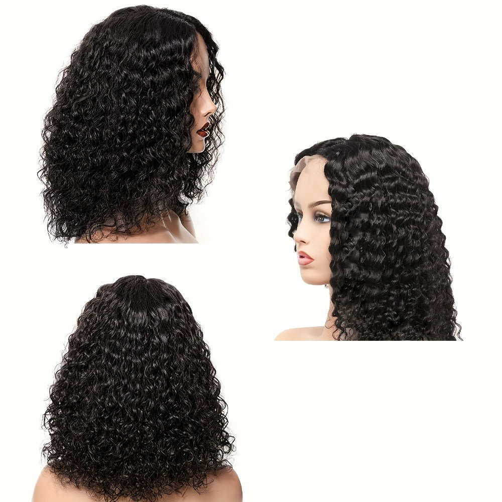 Short Water-Wave Synthetic Lace-Front Bob Wig with Deep Curls, Black Color and 14-Inch Length — image 3