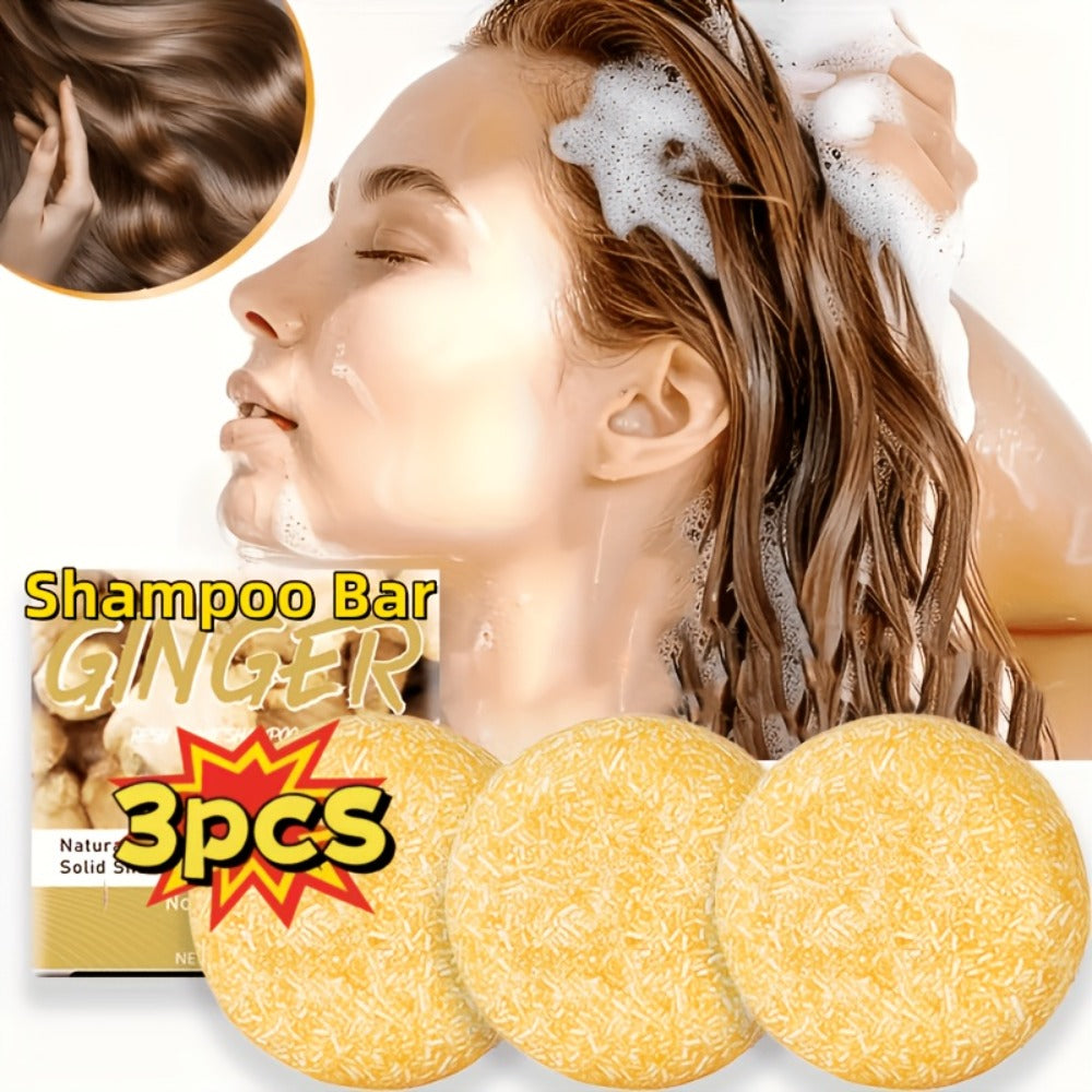 Ginger Shampoo Bar 3pcs × 60g – Natural Handmade Solid Shampoo Bar, Sulfate-Free, Paraben-Free & Vegan | Scalp Stimulating Gi
