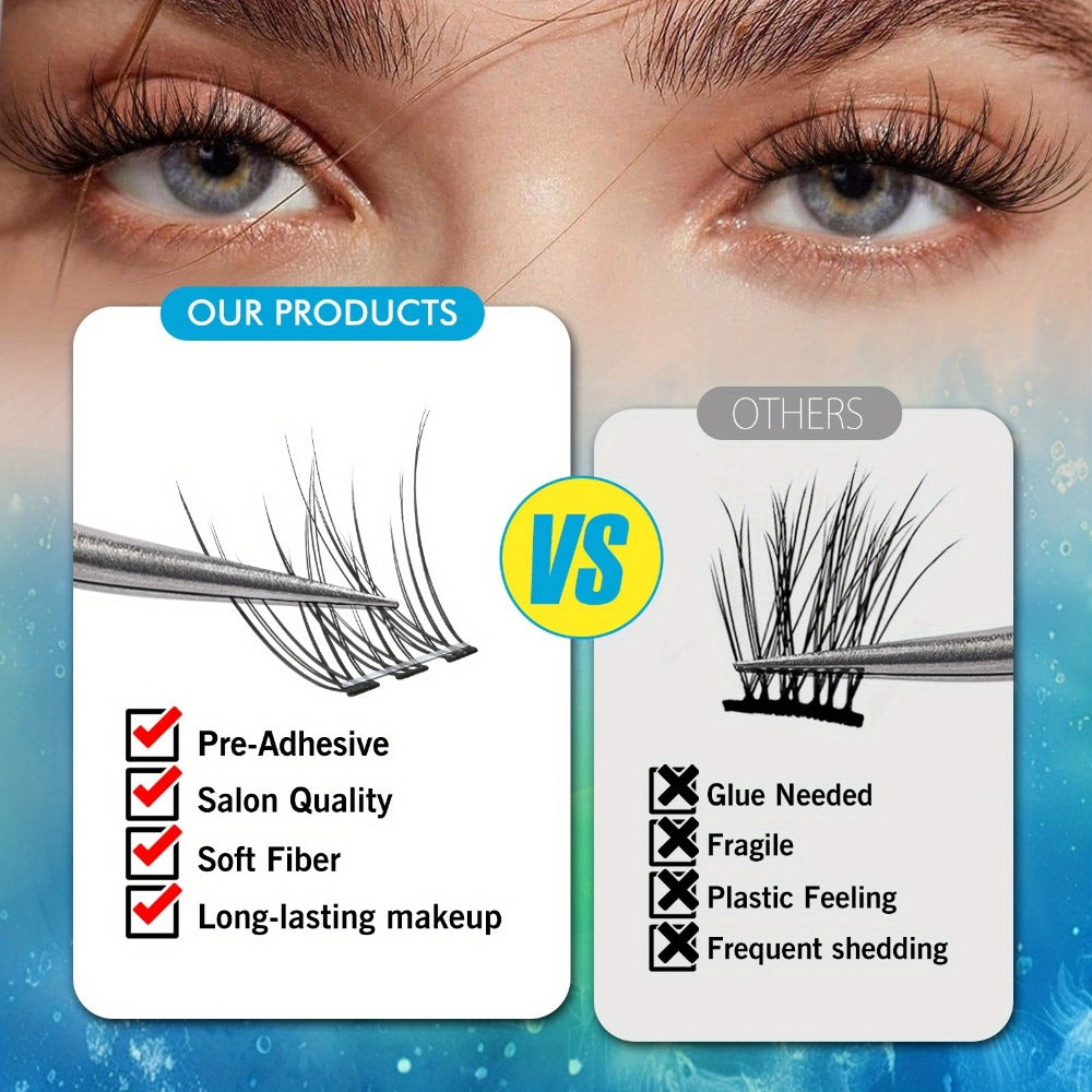 Pre-Glued Wispy False Eyelash Cluster Tray with 156 Clusters and Two Pink Applicator Tweezers — image 8