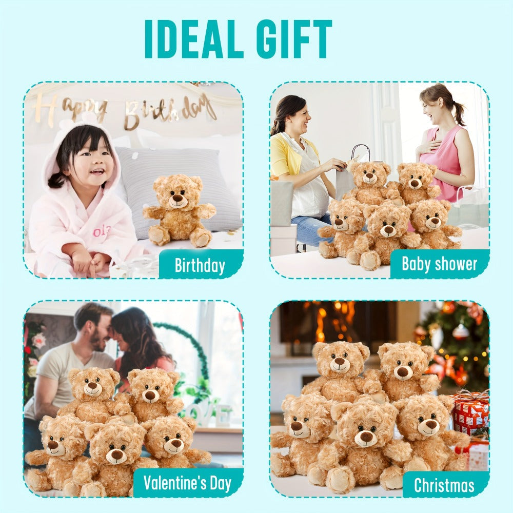 Five-Piece 8-Inch Shaggy Teddy Bear Set with Beige Plush Finish for Party Favors and Gift Bags — image 4