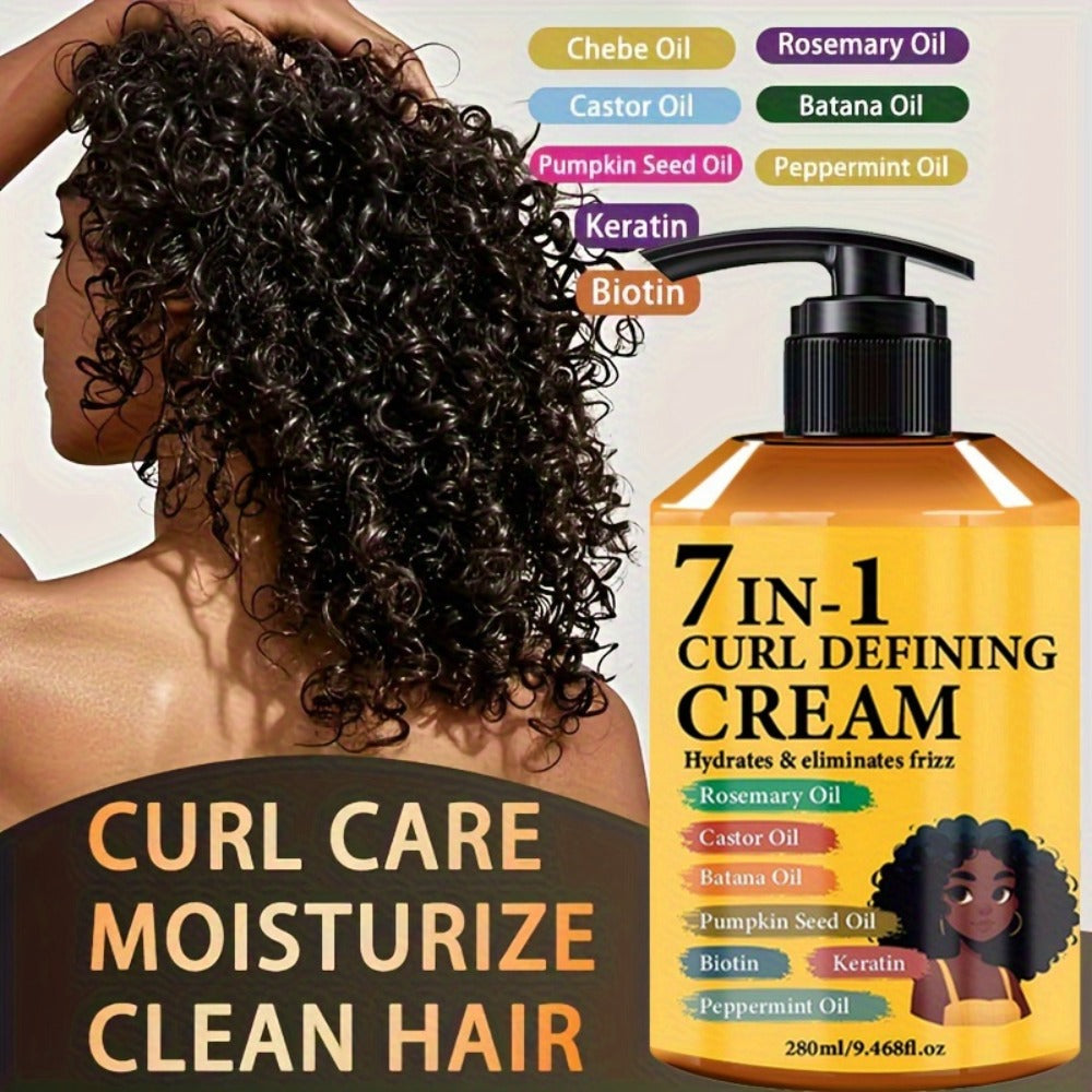 Curl Cream for Wavy & Curly Hair 9.47oz – 7-in-1 Moroccan Argan Oil & Rosemary Formula for Long-Lasting Hold — image 1