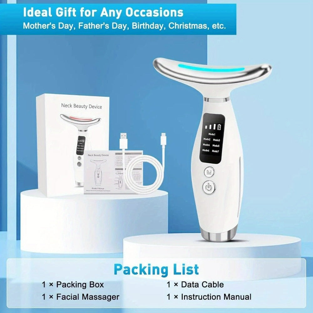 Facial Lifting Device 7-in-1 EMS Microcurrent Neck Face Massager LED Photon Therapy Rechargeable Beauty Tool for Women — imag