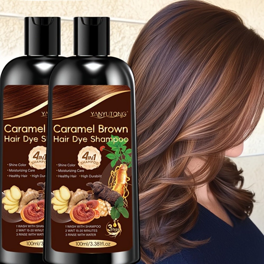 Hair Color Shampoo, YANYUTONG 4-in-1 Caramel Brown Two-Bottle Set with 3.38oz in Each Bottle — image 8