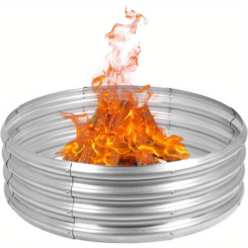 Fire Pit Ring in Galvanized Steel, Silver Wood-Burning Firepit Liner for Backyard Gatherings and Outdoor Camping — image 2