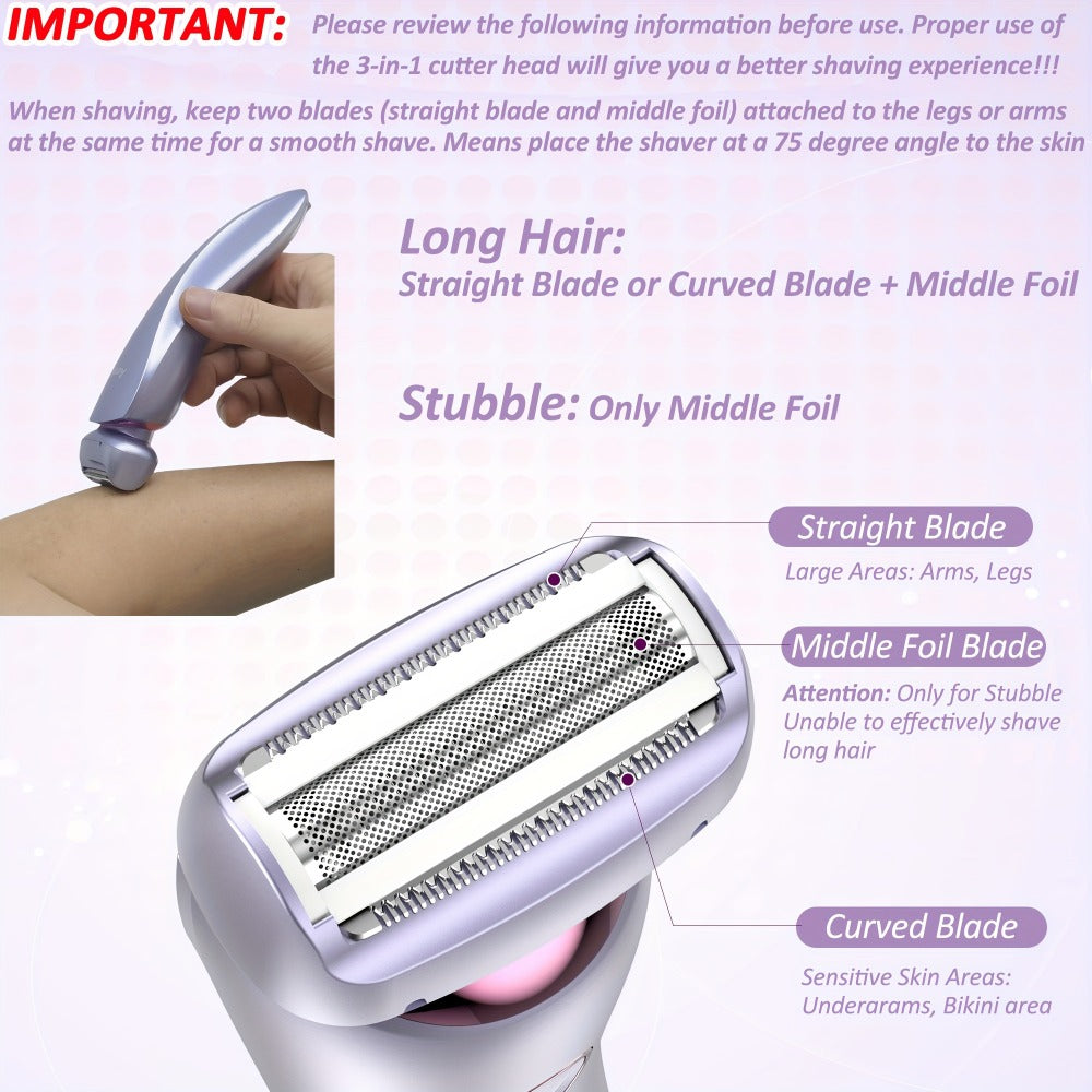 Electric Shaver Bikini Razor with Stainless Steel Blade, Rechargeable Power and Waterproof Wet/Dry Use in Purple — image 4