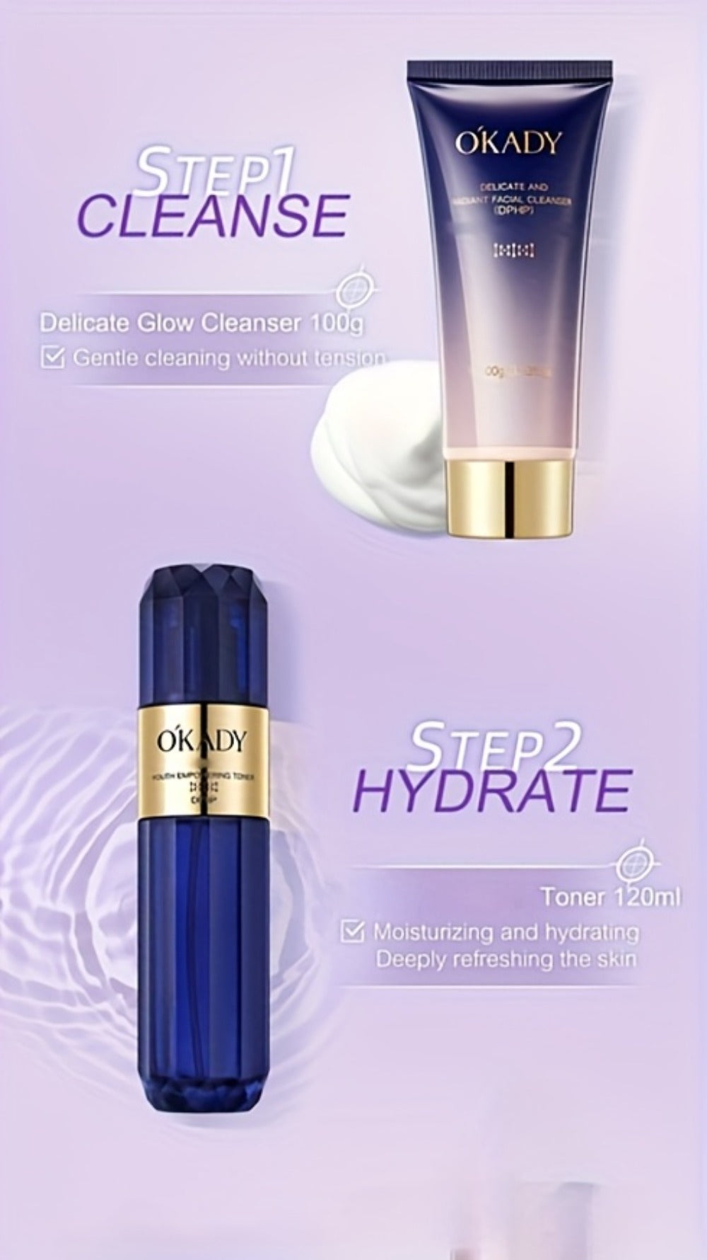 Skincare Set with OKADY Label, 8 Collagen and Hyaluronic Acid Product Items in Blue Gold Gift Box — image 10