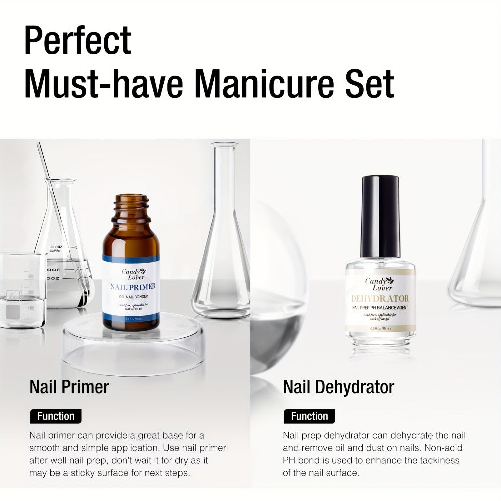 Gel Nail Dehydrator & Primer Kit 4-Piece – Nail Prep Dehydrator, Bonding Primer, Gel Base Coat & Top Coat for Long-Lasting Ch
