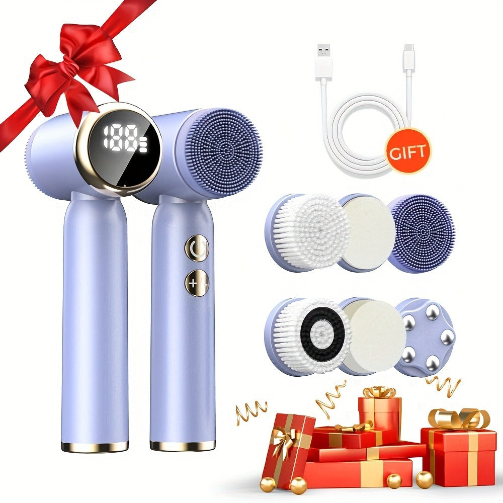 EMS Microcurrent Face Massager Device V-Face Lifting Double Chin Reducer Neck Rejuvenation 6-in-1 Brush Heads for Home or Sal