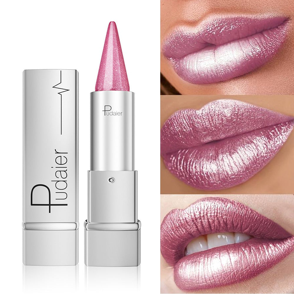 24H Waterproof Metallic Lipstick 5 Shades Pearlescent Sparkle Pearl Finish, for Makeup, Travel and Everyday Vanity Use — imag