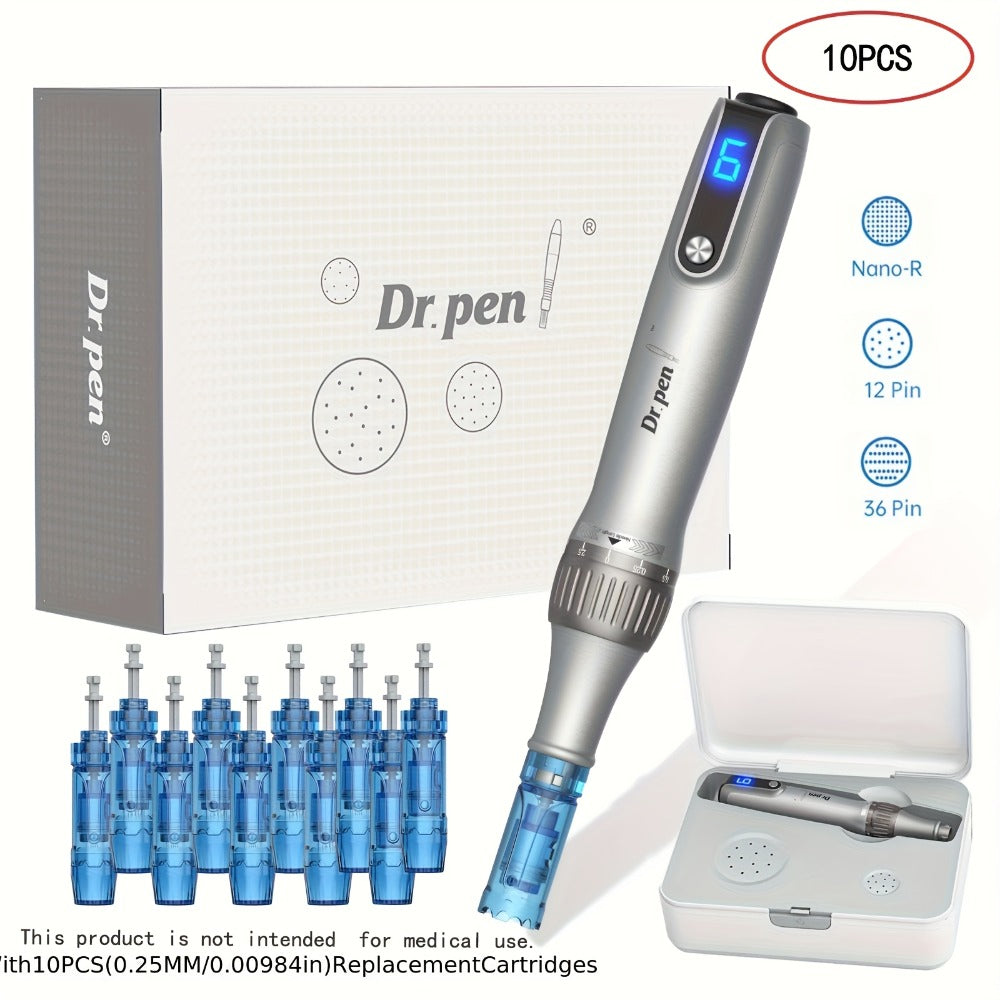 Dr Pen M8S Microneedling Pen Kit 10PCS 0.25mm Replacement Cartridges - USB Rechargeable for Bath Time, Home Spa and Personal 