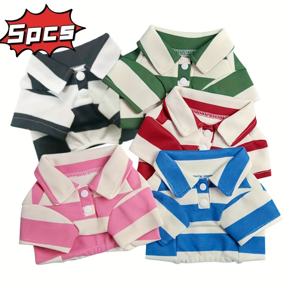 Five-Pack Striped Polo-Style Dog Shirts in Assorted Colors with Seven Size Choices from XS Through 4XL — image 1