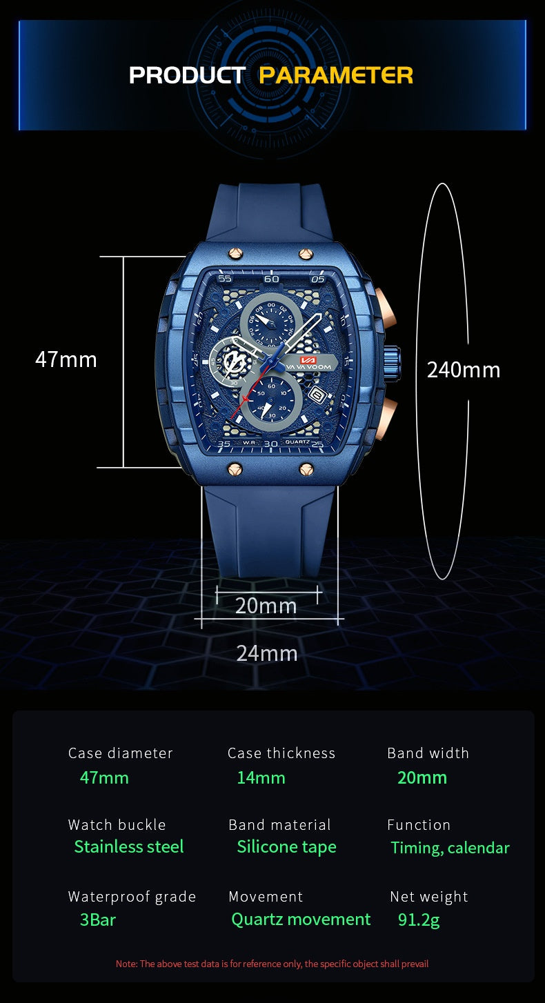Multifunctional Business Waterproof Calendar Wine Barrel Non-automatic Mechanical Watch